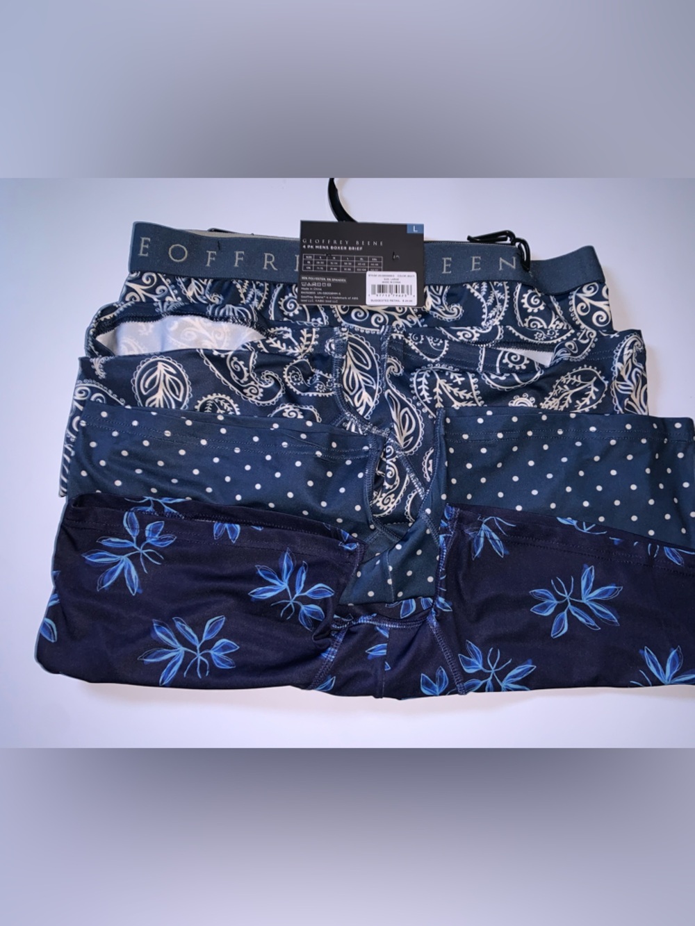 Geoffrey Beene Men's Navy Blue Patterned Boxer Brief 3-Pack